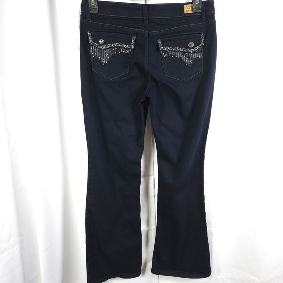 Jordache Womens 10 34x31 Navy Blue Bootcut Stretch Beaded Bedazzled Jeans - Picture 2 of 8